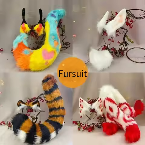 Hand Made Tiger Fox Bunny Rabbit Ears Mouse Headwear Tail Set Fursuit Cosplay Costume Accessories Ha