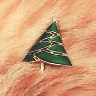 vintage jewelry 綠色琺瑯聖誕樹別針