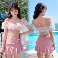 Sweet 2pcs Set Swimsuit New 2025 Swimsuit Cute Woman Split Push Up Bra Slim Skirt Style Two-piece Su