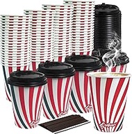 ganfaner Coffee Cups with Lids Printed, Disposable Paper Hot Cups with Lids 92pk, Paper Coffee Cups with Lids 12 oz for Hot Cold Drink Chocolate Cocoa