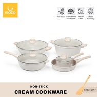 (LOOSE SET) iGOZO Cream Non-Stick Cookware - Saucepan/Frying Pan/Stir-Fry Wok/Casserole/Wok