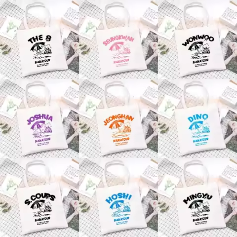 Kpop Nanatour Shoulder Bag Summer Simple White Letter Print Canvas Bag S.Coups Jeonghan Y2k Women's 