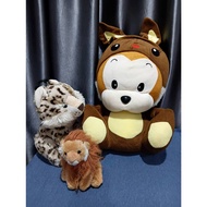 Set Of 3 Animal Dolls Lions Monkeys And Tigers (Sold As A Set)