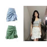 /Linen Ruffled Skirt Linen Work Side Tie