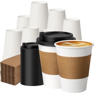 100 Pack 12 oz Disposable Coffee Cups with Lids and Sleeves, Paper Coffee Cups for Hot/Cold Drinks, 
