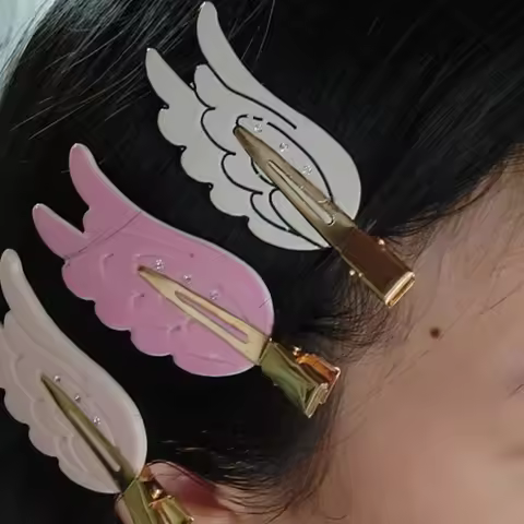 Cute Wings Hairpin Fun Hairpin Y2K Traceless Hairpin with Diamonds Cosmetics Clip Side Broken Hair B