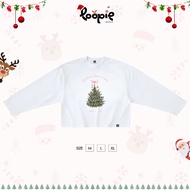 Long-sleeved Boxy T-shirt with Christmas Tree Print By Loopie Club BST332 4-Way Stretch Cotton Autum