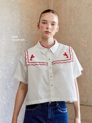 (New) พร้อมส่ง Endless Holiday Olive Shirt Crops Feather White & Embroidery Tomato Lobster / used li
