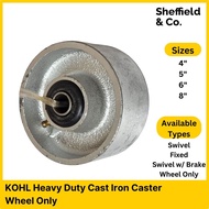 KOHL Caster Heavy Duty Square Cast Iron Wheel (Swivel Fixed Swivel w/ Brake or Wheel Only) (4" 5" 6"