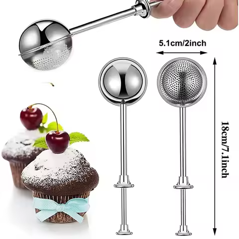 1PC Ball Retractable Half Drain Tea Strainer powder Shaker Sugar Duster Flour Sugar Sieve baking acc