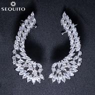 SEQUITO New Arrival 925 Sterling Silver Pin Clip On Ear Cuff Trang Sức Đầy Đủ Pave Leaf CZ Stones Dà
