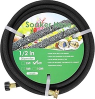 MAMIZO Soaker Hose 50 ft 1/2", Solid Brass Connectors Rubber Longer Lasting, Heavy Duty Drip Hose to