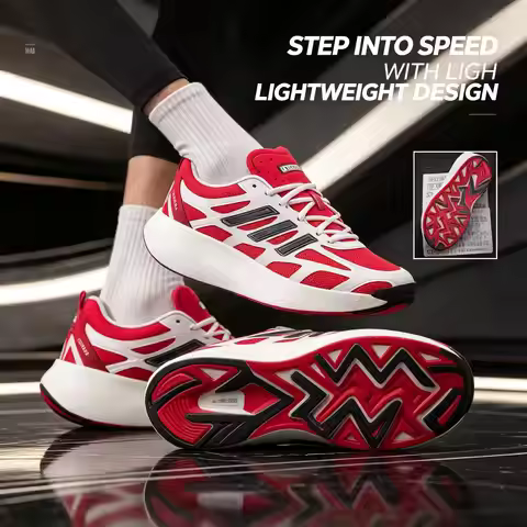 New Adidas Originals Men Red White Mesh Lightweight Cushion Shock Absorbing Marathon Running Sneaker