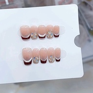 Handmade Fake Nails Short Red Sweet Phototherapy Wear Nails