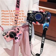 Case For iPhone 7Plus 8P iPhone 6Plus 6S PLUSiPhone SE2 SE3 iPhone 5 5S iPhone 6 iPhone 7 8 Retro Camera lanyard Casing Grip Stand Holder Silicon Phone Case Cover With Camera Doll