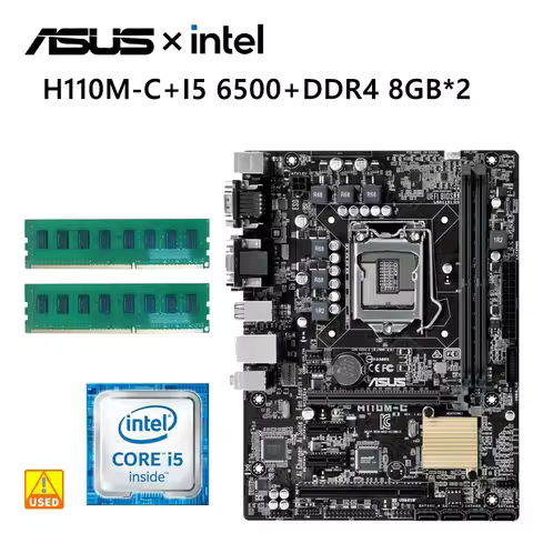 ASUS H110M-C Motherboard +i5 6500 +DDR4 8G*2 RAM intel H110 LGA 1151 HDMI MicroATX