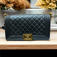 CHANEL BOY珠光藍金釦25CM/20