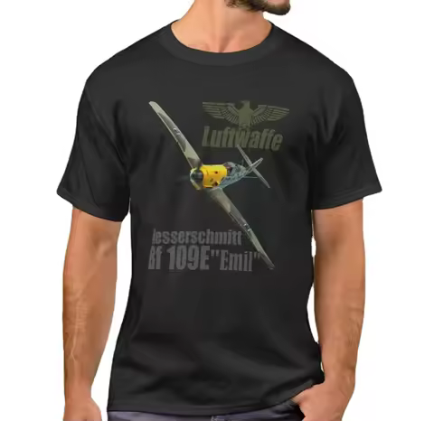 WWII Germany Air Force Messerschmitt Bf 109E Fighter T-Shirt. Summer Cotton O-Neck Short Sleeve Mens