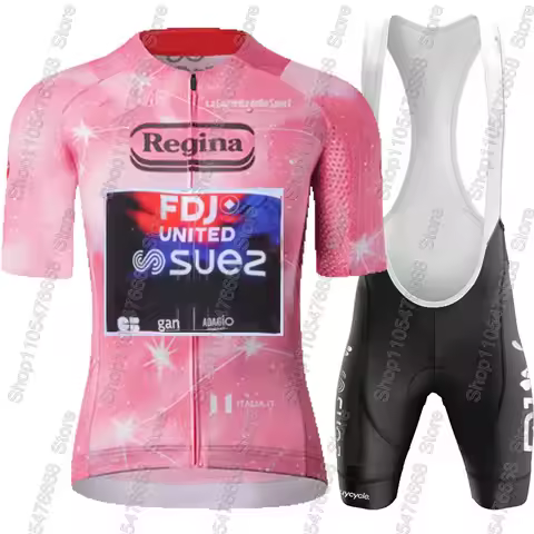 FDJ United Suez 2026 Team Cycling Jersey Set Unisex Clothing Pink Short Sleeve Kit Road Bike Shirt S