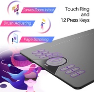 Huion HS610 Graphics Tablet, Touch Ring + 12 Custom Keys, Battery-Free Stylus Tablet Grafik Huion HS