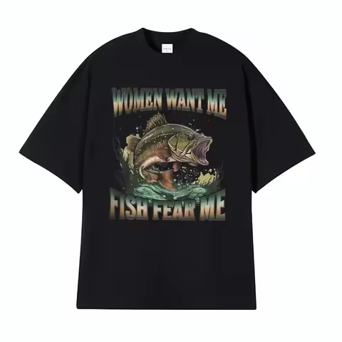 Funny Women Want Me Fish Fear Me Meme T Shirt for Men Vintage Casual Short Sleeve T Shirts Unisex 10