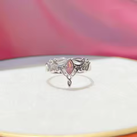Pink Stone Arwen Crown Ring For Women Girl Wedding Geek Party Jewelry Cosplay Accessories Gift Adjus