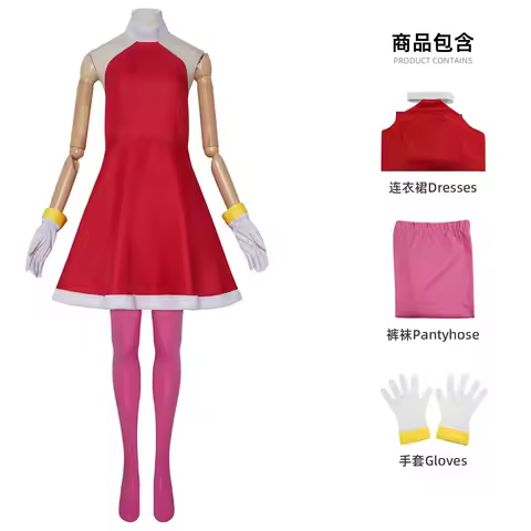 Game Amy Rose Cosplay Costume Rosy The Rascal Red Dress Outfit Women Girls Halloween Carnival Party 