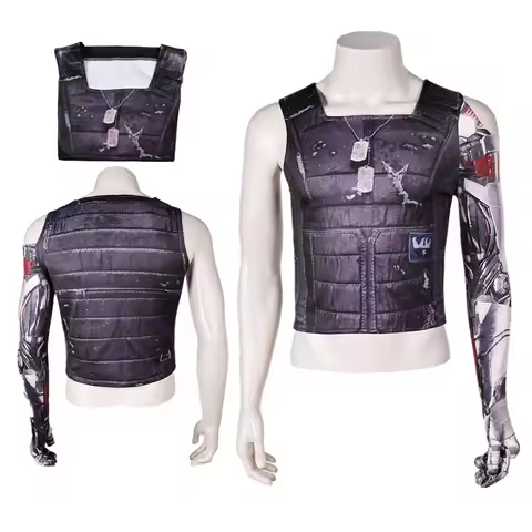 Johnny Cosplay T-shirt Vest Costume Adult Men Silverhand Fantasy Game Roleplay Outfits Halloween Car
