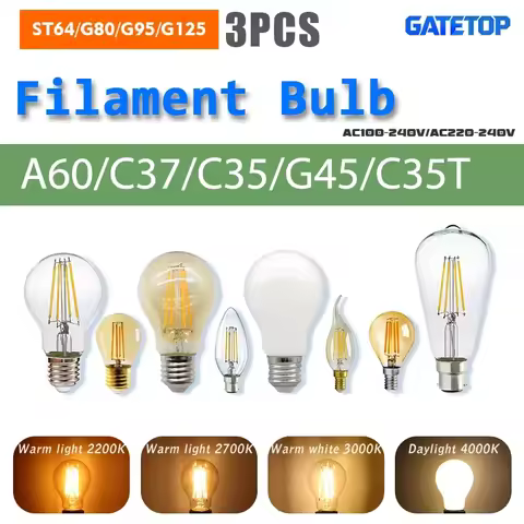 3PCS E27 E14 B22 Retro Edison Light Bulb 220V A60 G45 ST64 G80 G95 G125 Filament Vintage Ampoule Inc