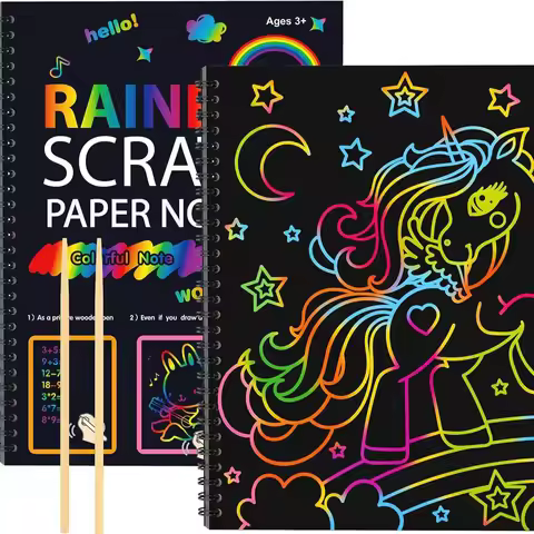 Artistic Colorful Scratch Book, Birthday Party Festival Color Drawing Scratch Book