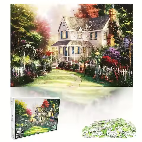 70cm*50cm 1000pcs Rustic Villa Jigsaw Puzzle Adult Stress Relief Beautiful Landscape Painting Puzzle