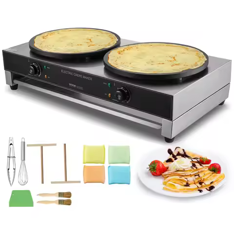 SucceBuy 16inch Electric Crepe Maker Double Head Commercial Crepe Machine 3400W Flat Plate Crepe Gri