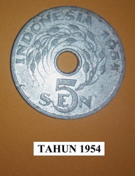 Uang Koin Kuno 5 Sen Indonesia 1954