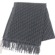 全新未使用商品 □ DIOR Dior Homme 93E0013A0168 100% 真絲斜紋 Logo 印花大號披肩流蘇圍巾 灰色/黑色 義大利製造 男士