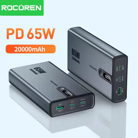 Rocoren Portable 65W 20000mAh Power Bank Fast Charger External Battery 20000mAh Powerbank For iPhone