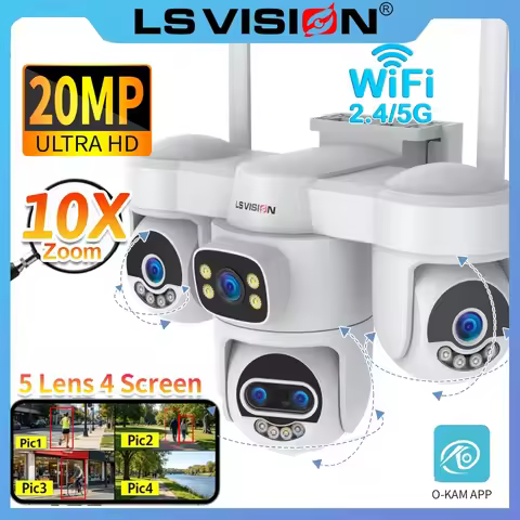 LS VISION 20MP Outdoors Wifi Camera 3/4 Screens Security 2.4/5G PTZ IP Camera 10X Optical Zoom Human
