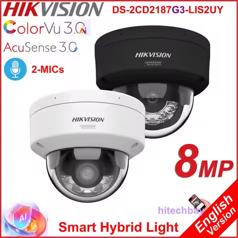 Hikvision 4K Ai ColroVu3.0 DS-2CD2187G3-LIS2UY 8MP AcuSense Smart-Hybrid-Light Dome IP Camera Built-