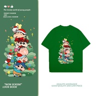 2024 Christmas Crayon Shin chan Series Christmas Tree Print Cute and Fashionable Cotton T-shirt  Top