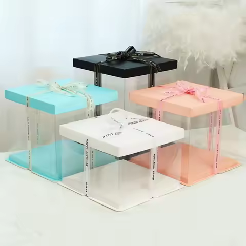 4/6/8/10inch Transparent PVC Cake Boxes For Packaging Dessert Valentine Plush Bear Rabbit Gift Weddi
