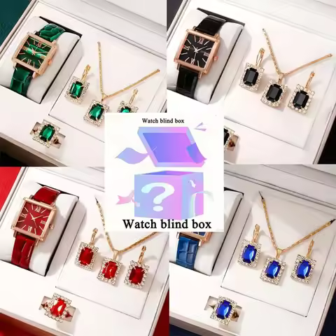 Square Roman Watch Gemstone Bracelet Set Square Belt Watch+Square Gemstone Bracelet Set Busy Blind B