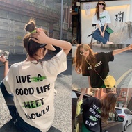 Sweet T-Shirt Live a good life -Oversize- Screen Front And Back Cute Korean Style Fashion Short Slee
