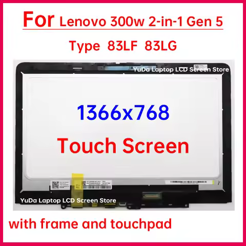 11.6" Laptop LCD Touch Screen For Lenovo 300w 2-in-1 Gen 5 Type 83LF 83LG Display Digitizer+Frame As