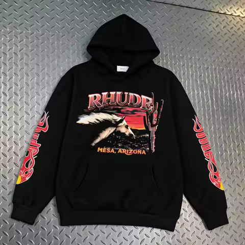 New RHUDE Hoodie High Quality Daily Casual Oversized Style Hooded Sweatshirt Pattern Printed Pullove