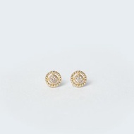 【日本 K金】10K金+真鑽 花圈小餅乾單鑽耳環