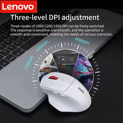 Lenovo Ergonomic Wireless Mouse 2.4G Rechargeable Silent Click Mice 3 Level DPI Big Battery Hidden R