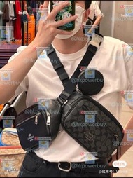 coach 咖啡色男士單肩斜挎包 PVC配皮款式男士飛行員包F780 背包 斜孭袋