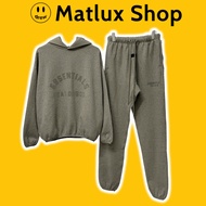 [BEST QUALITY] FEAR OF GOD ESSENTIALS hoodie Fleece Set Premium Nylon Heather Gray, FOG Fleece Set