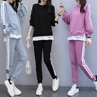 2-piece Set New Plus Size Women's Long Sleeve Sweatshirt + Korean Fashion Side Striped Trousers Suit