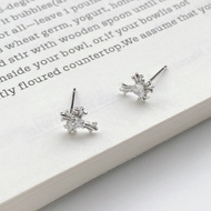 Earrings S999 Pure Silver Heart Cross Diamonds Comfortable Ear Studs Can Be Worn When Sleeping Venor