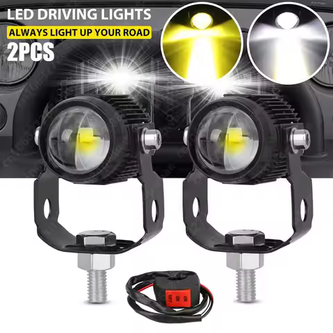 Motorcycle LED Headlamp Car Headlight Bulbs Auto Spotlights Lamp Projector Lens Dual Color Spot Fog 